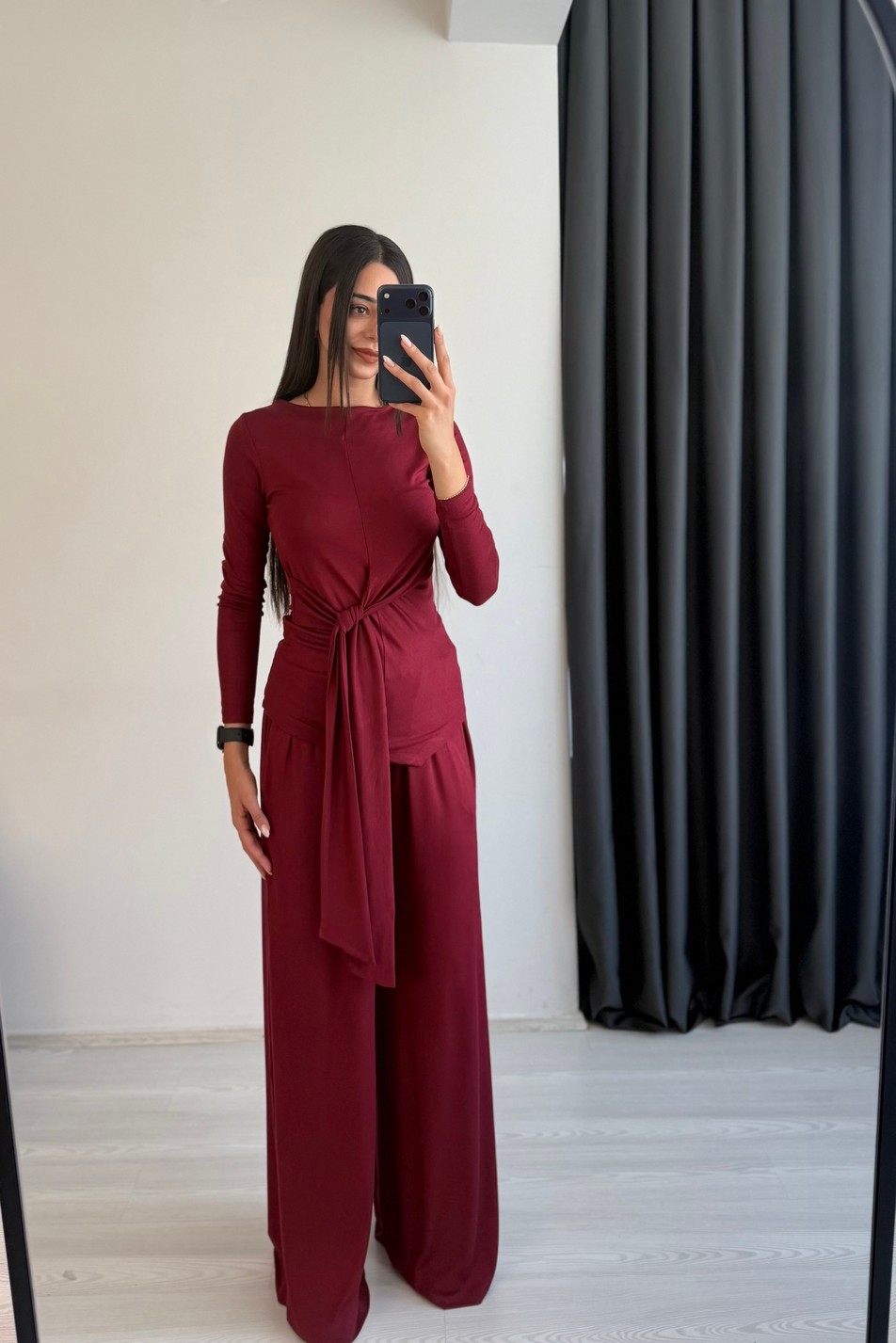 Matrix Buzzy Kumaş Önden Bağlamalı Takım Bordo