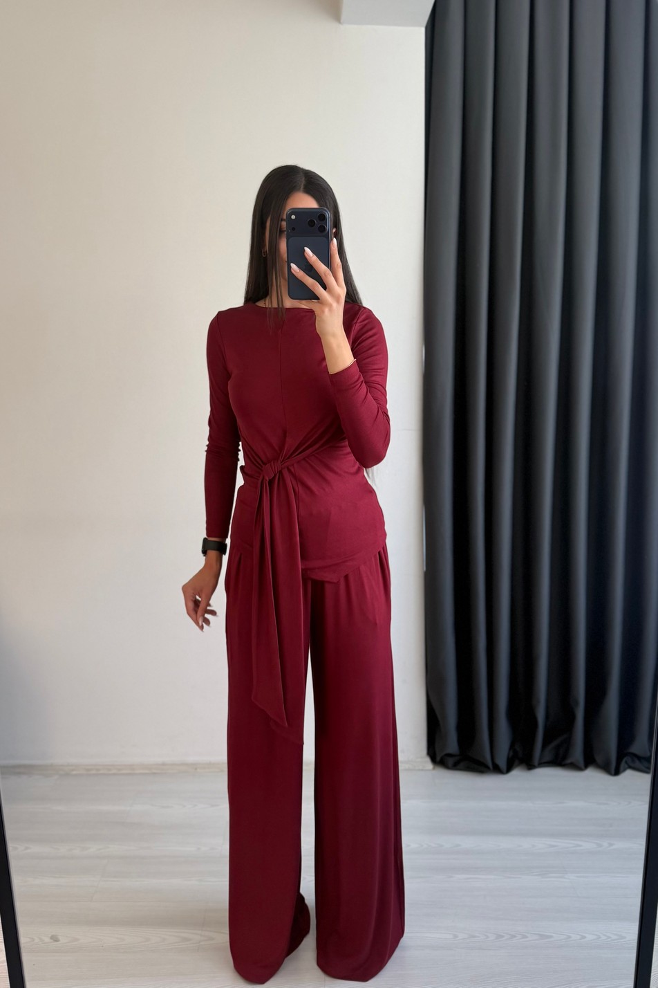 Matrix Buzzy Kumaş Önden Bağlamalı Takım Bordo