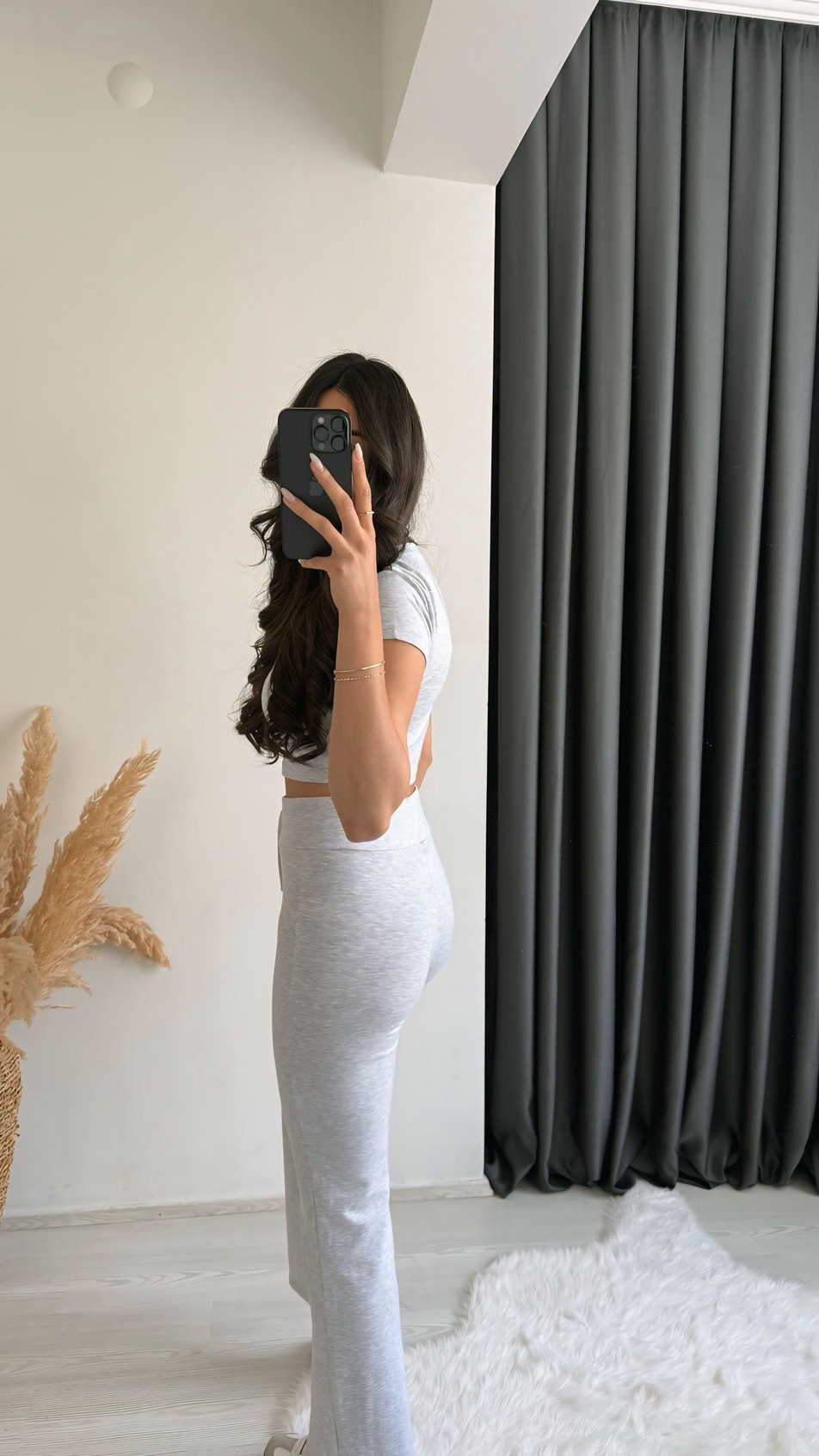 Mayra Orj Marka Gri Melanj Crop Pantolon İkili Takım
