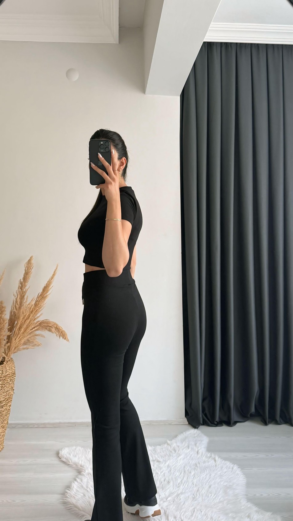 Mayra Orj Marka Siyah Melanj Crop Pantolon İkili Takım