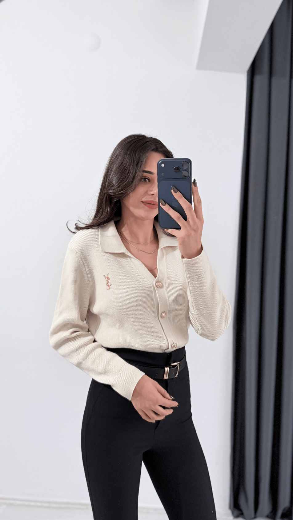 Michelle Ekru Ys Nakışlı Gold Düğmeli Hırka