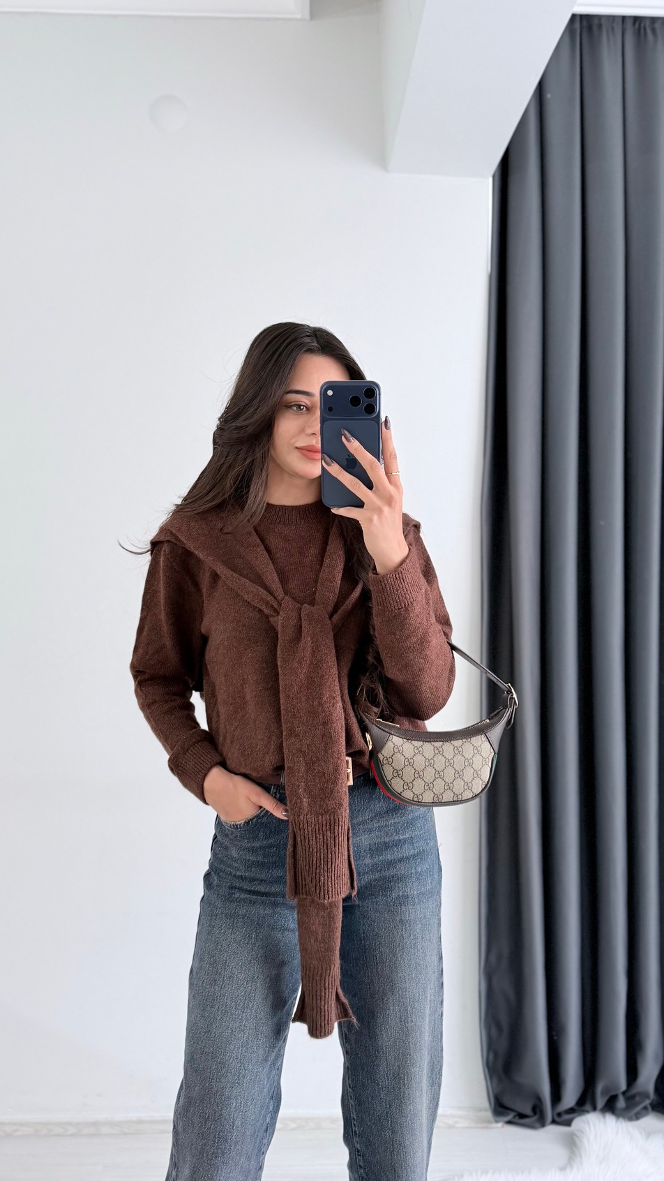 Moche Viral Atkı Detaylı Triko Kazak Kahve