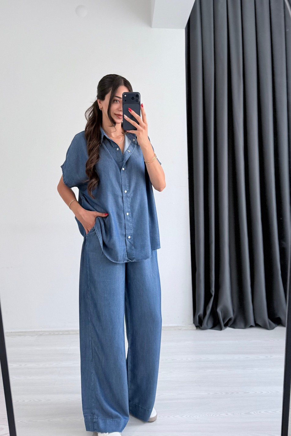 Molke İpek Tensel Koyu Mavi Denim Takım