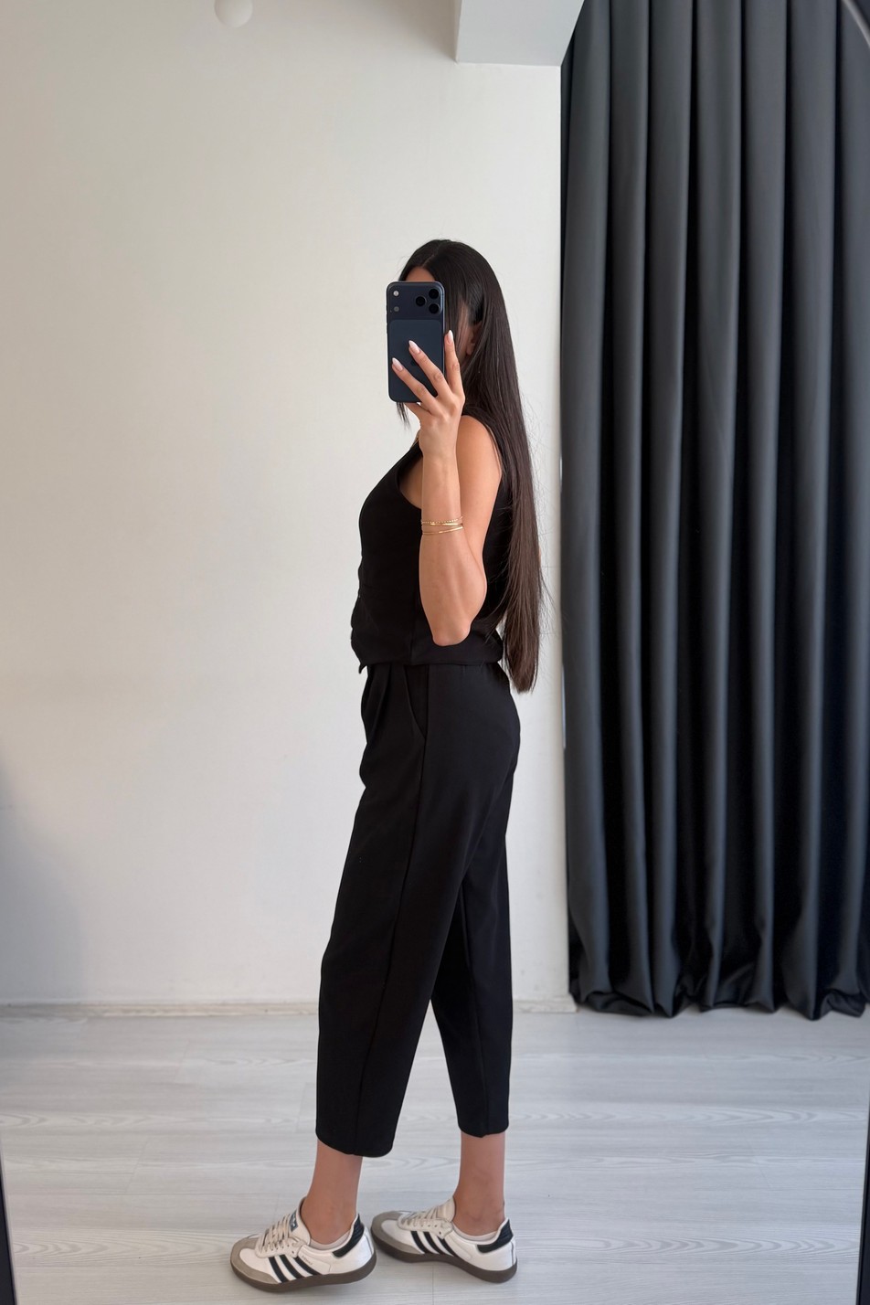 Odete Likralı Pantalon Ve Yelek Siyah Takım