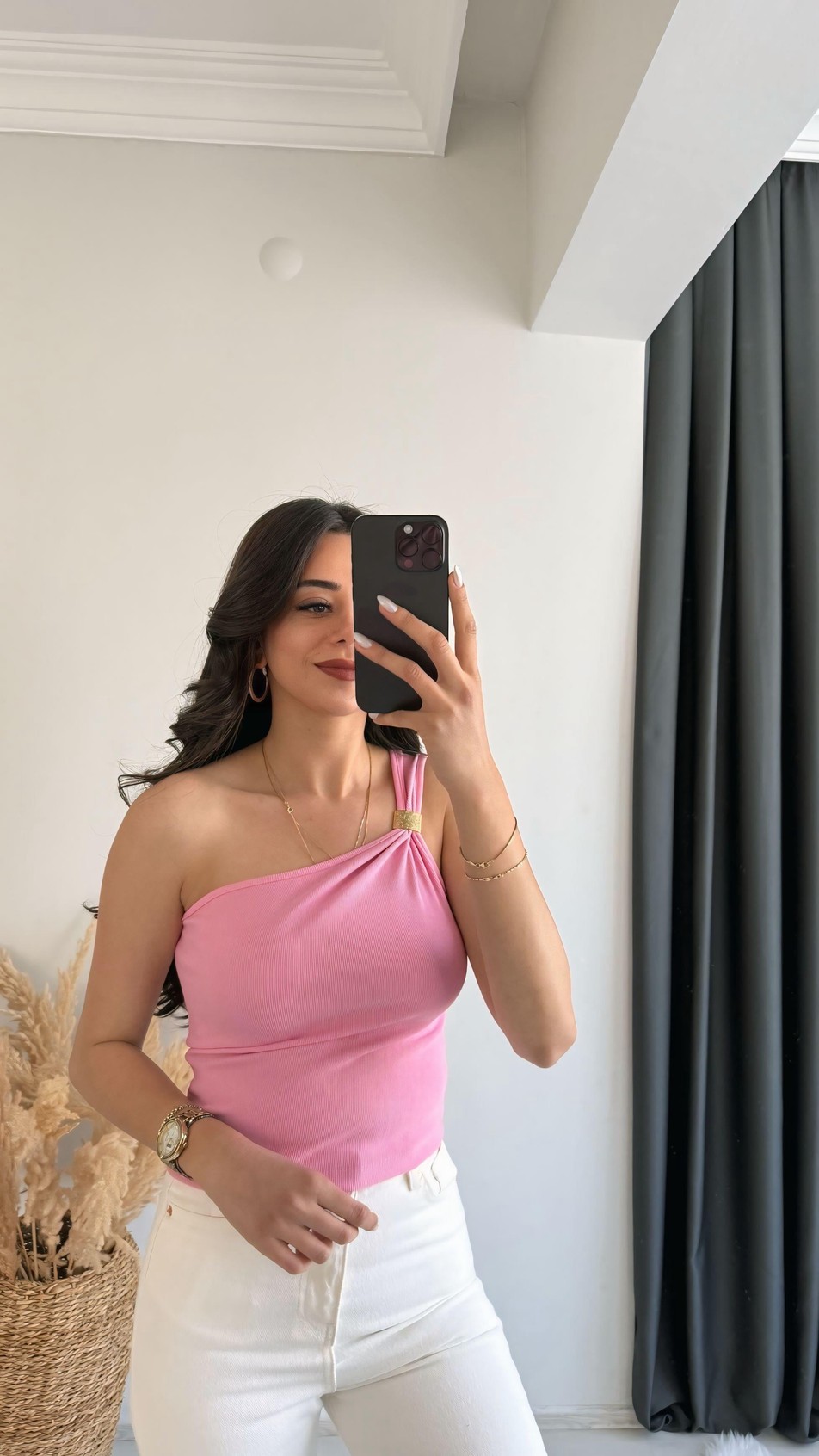 Pint Omuz Tokalı Crop Bluz Pembe