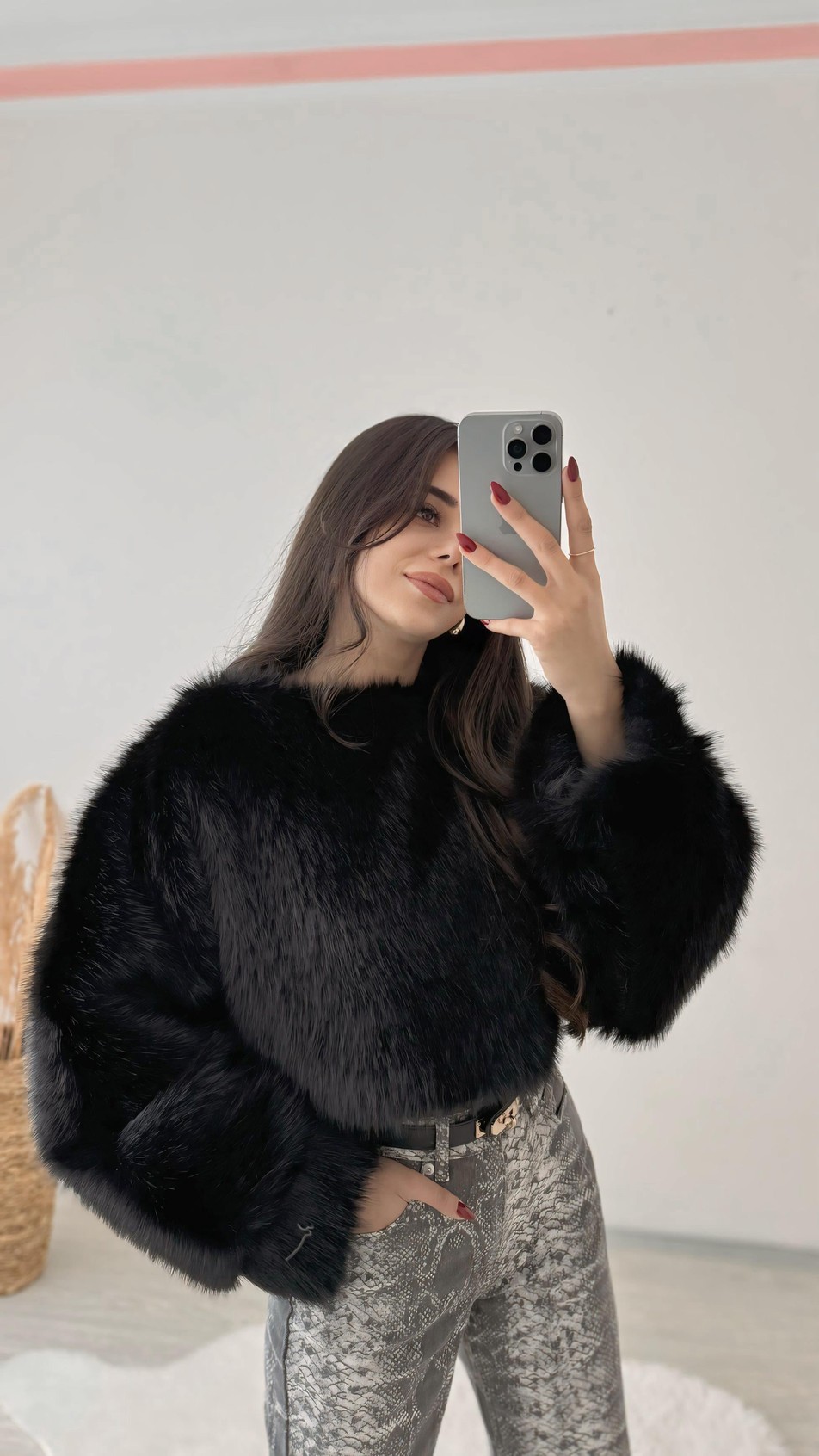 Porter Siyah Kürk Sweat