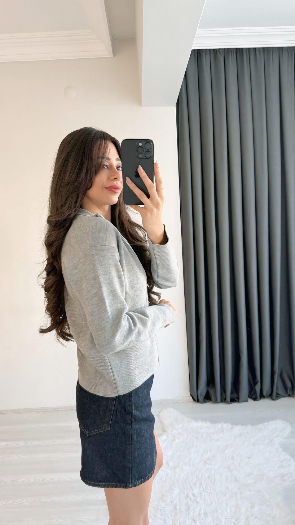 Prema Önden Fermuarlı Gri Hırka
