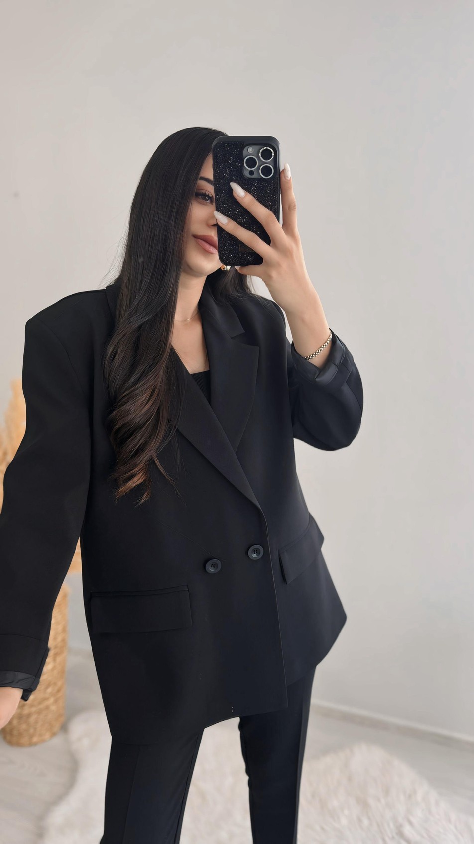 Premium Kalite Siyah Astarlı Double Kalın Kumaş Blazer Ceket Siyah