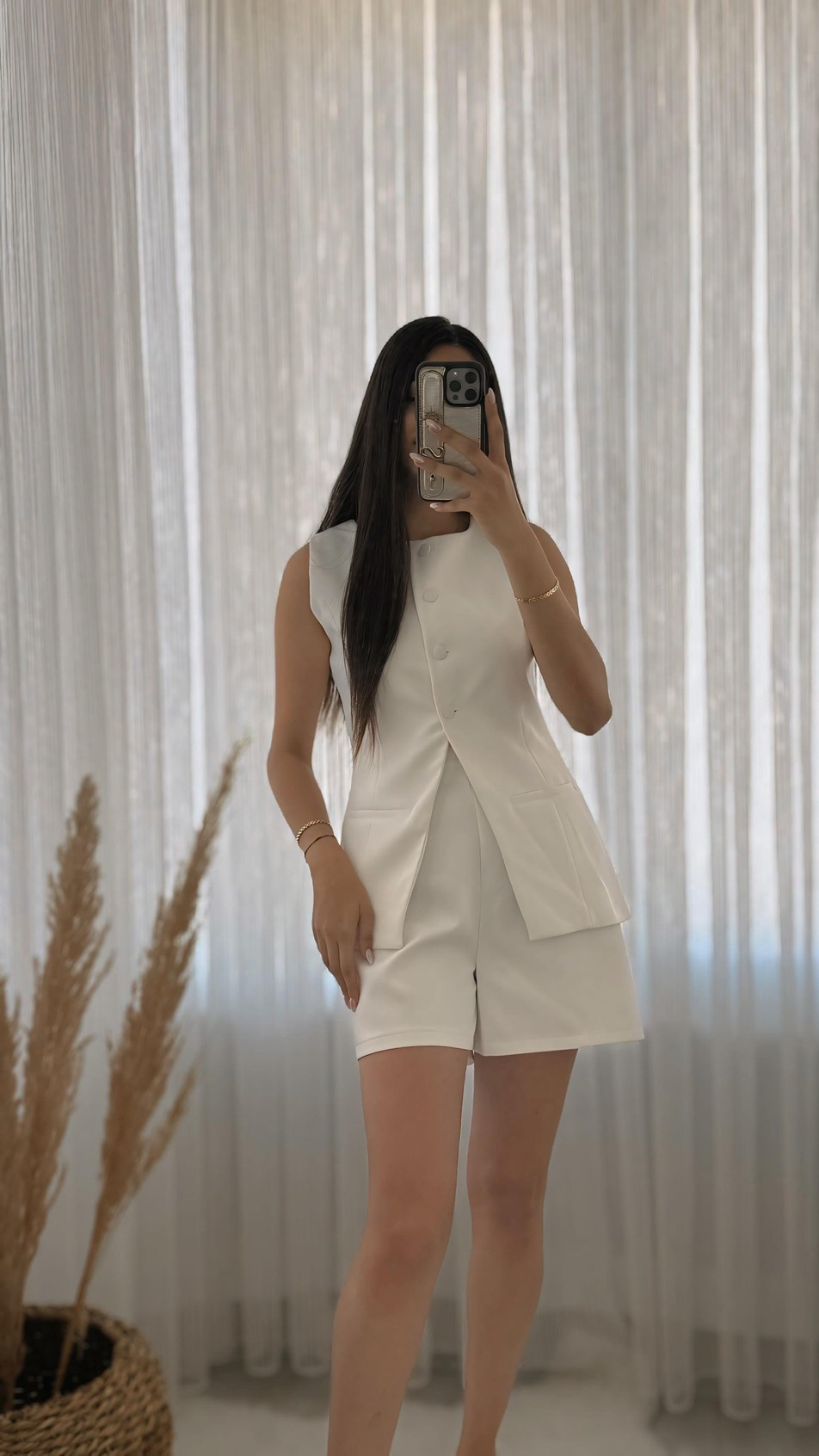 Premium Seri Pinterest Model Şort Yelek Takım Beyaz