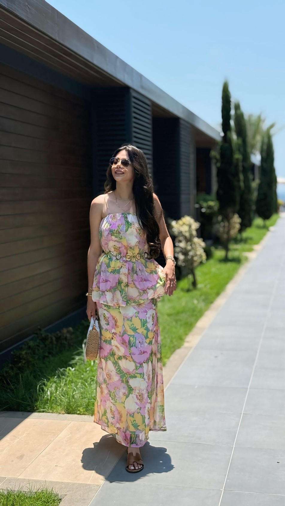 Princes Pembe Çiçek Desenli Katlı Elbise