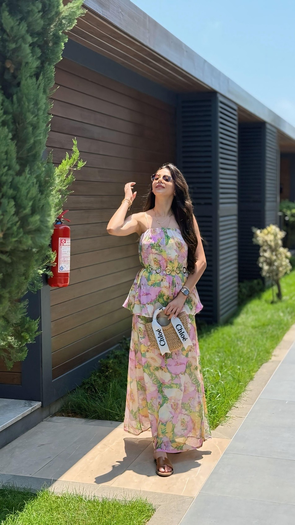Princes Pembe Çiçek Desenli Katlı Elbise