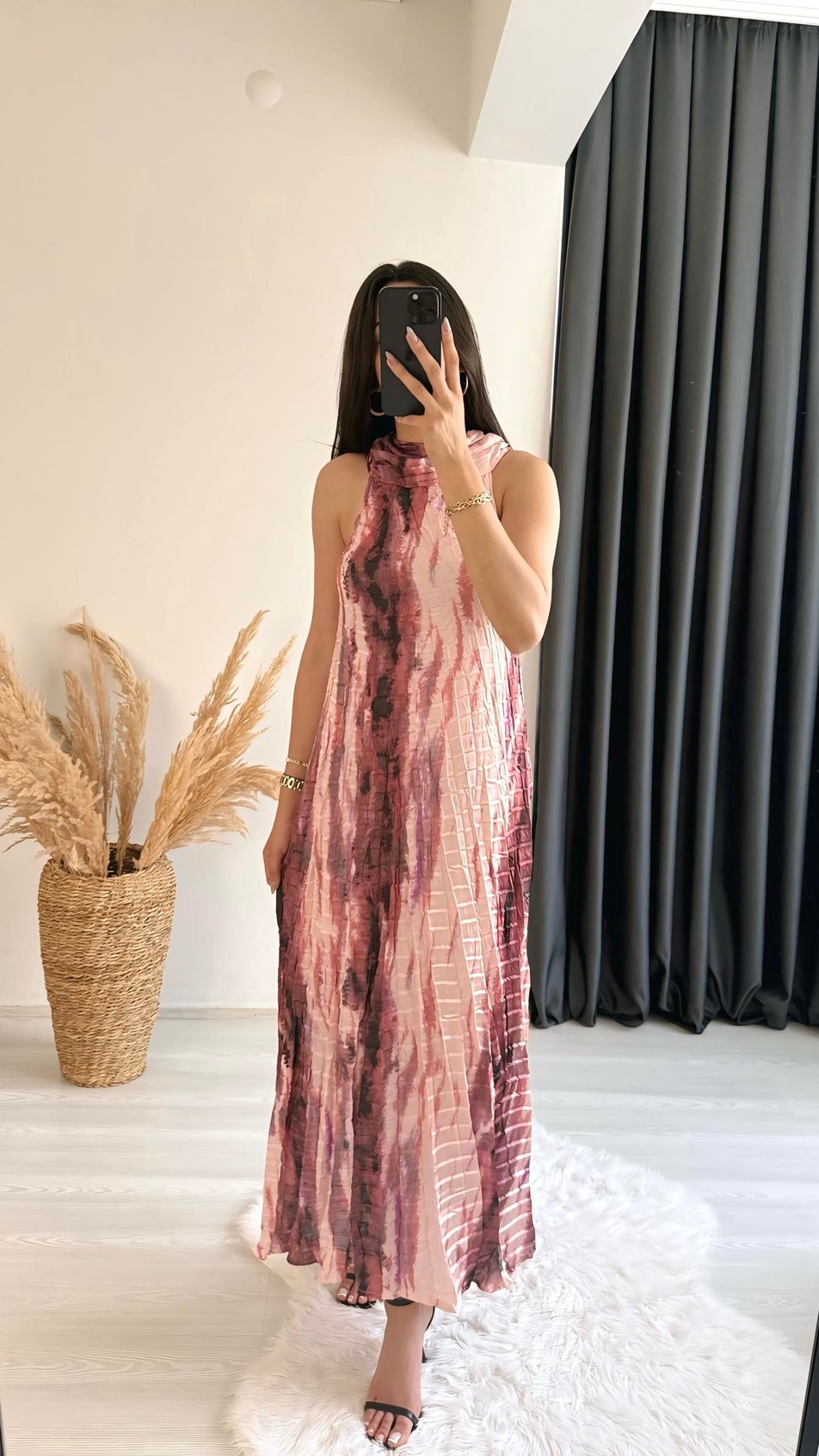 Prisha Kırinkıl Saten Astarlı Elbise Pembe