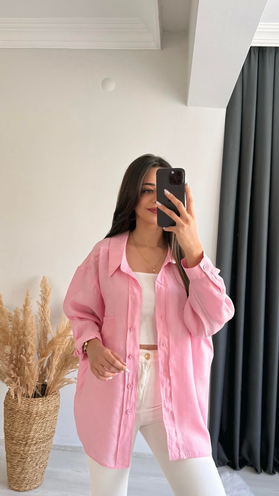 Santa Lüx Kalite Basic Salaş Tensel Gömlek Pembe