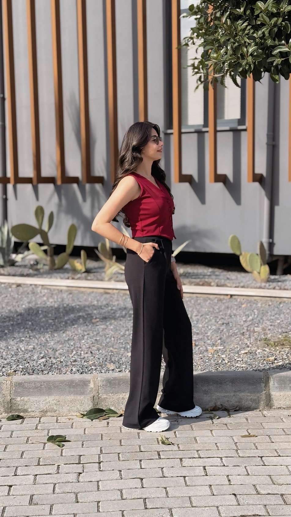 Sophie Düğmeli Yelek Bordo