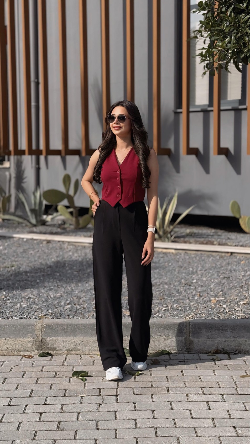 Sophie Düğmeli Yelek Bordo