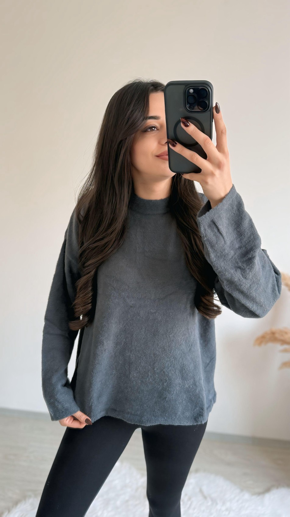 Susie Dik Yaka Basic Yumoş Kazak Antrasit