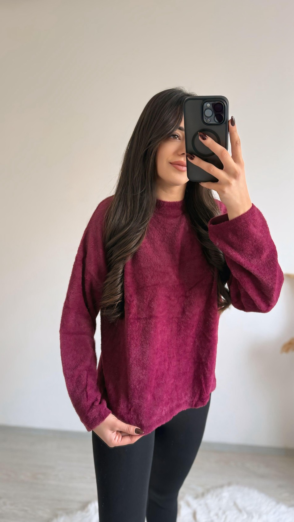 Susie Dik Yaka Basic Yumoş Kazak Bordo