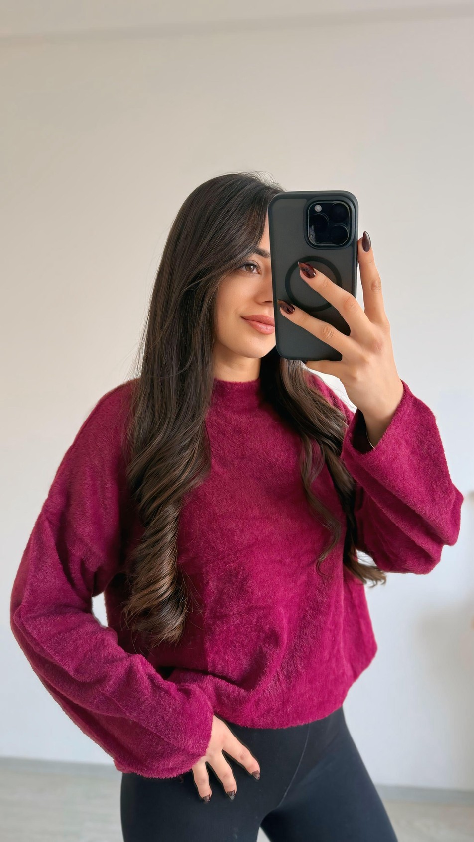 Susie Dik Yaka Basic Yumoş Kazak Bordo