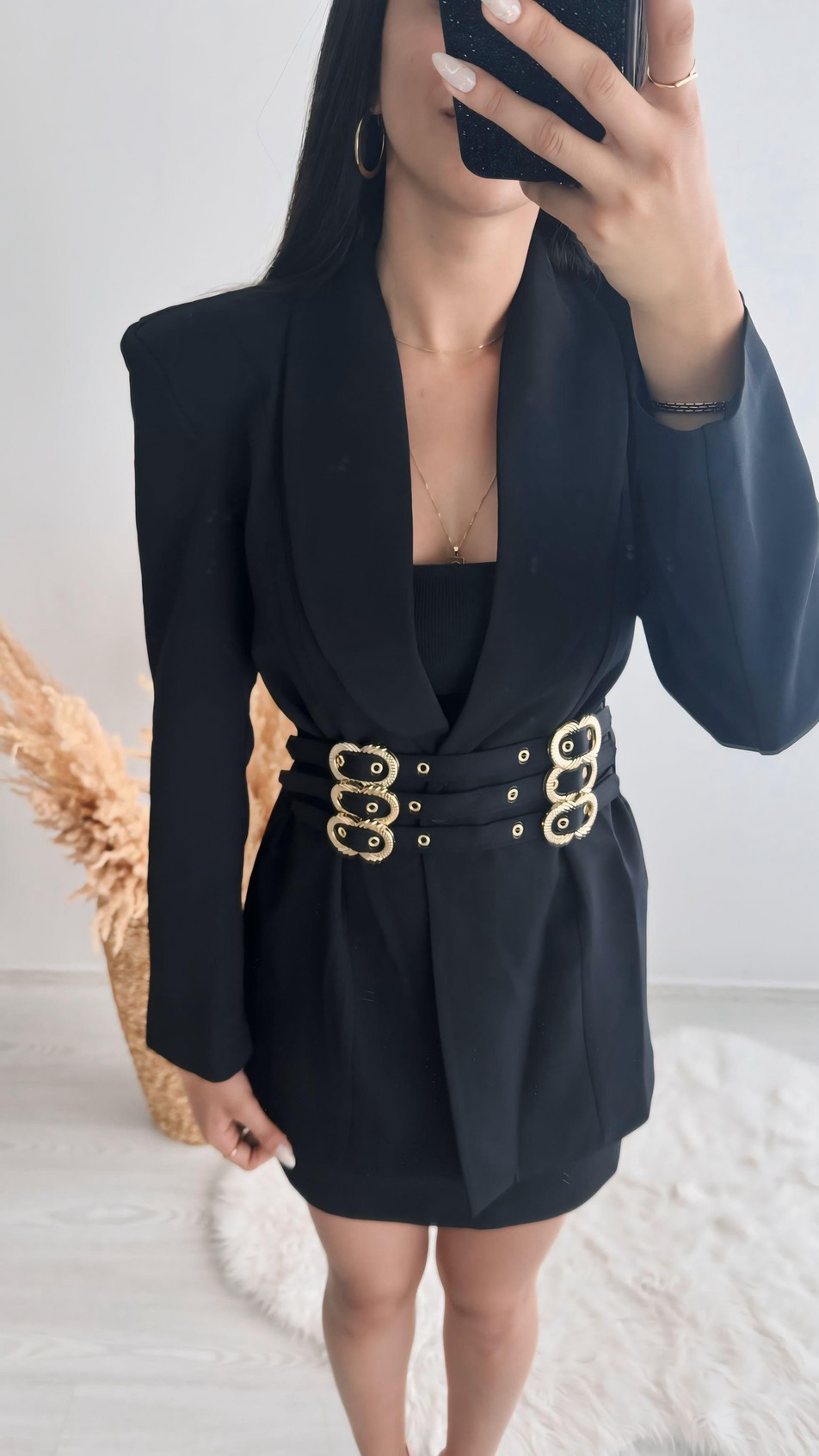 Tasarım Tokalı Blazer Ceket Siyah