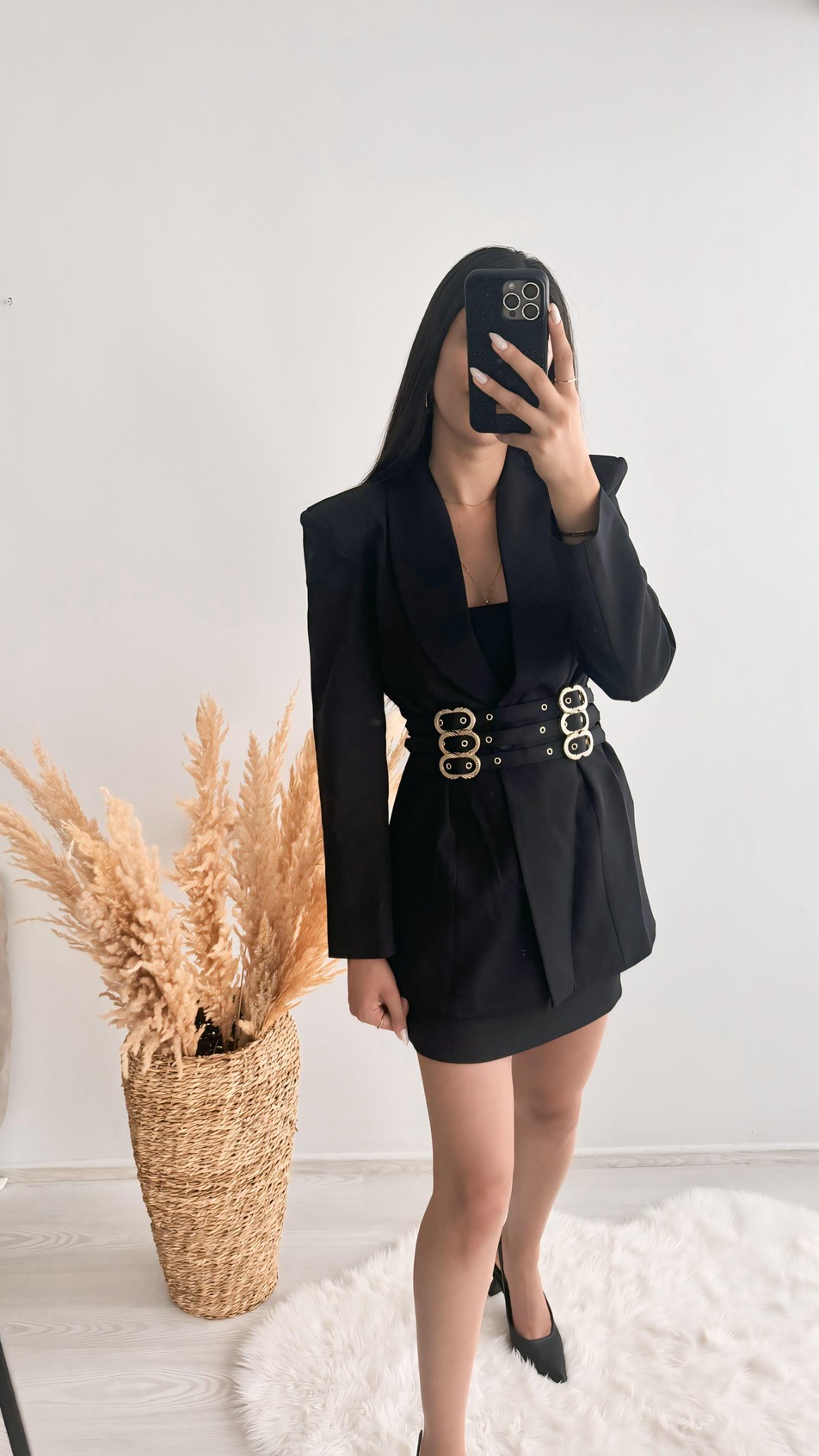 Tasarım Tokalı Blazer Ceket Siyah