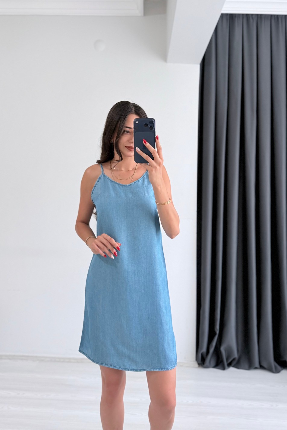 Tayna  İpek Tensel Açık Mavi Denim Elbise