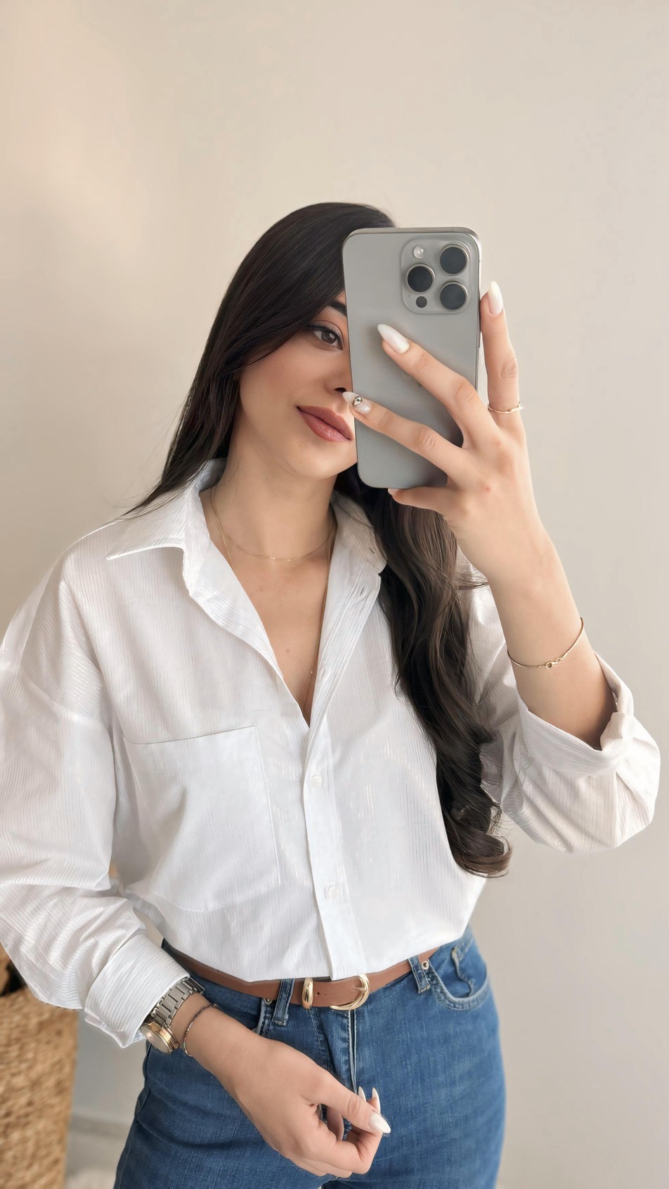 Wave Varaklı Çizgili Poplin Gömlek Beyaz