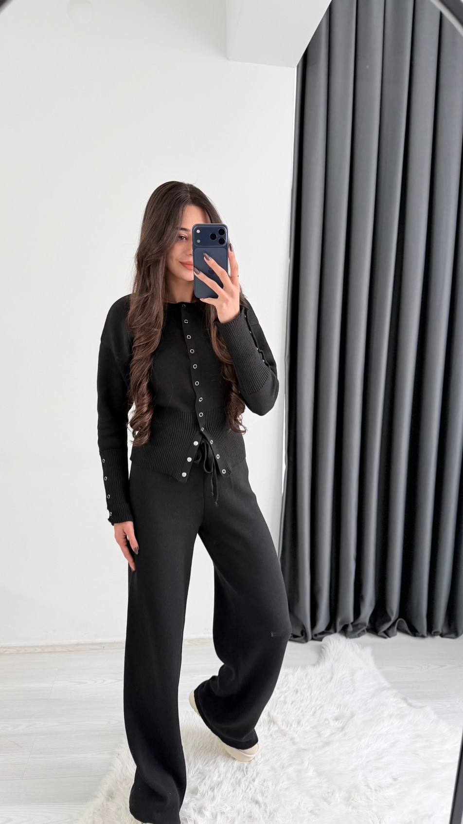 Welma Siyah Çıtçıt Düğmeli Triko Takım