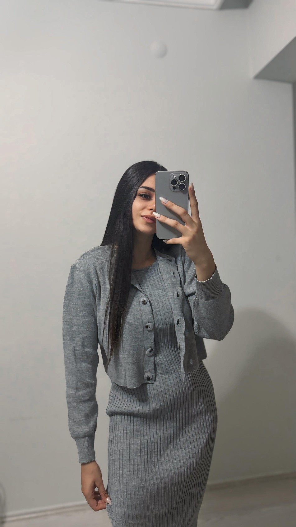 Wolare Triko Hırkalı  Gri Elbise 