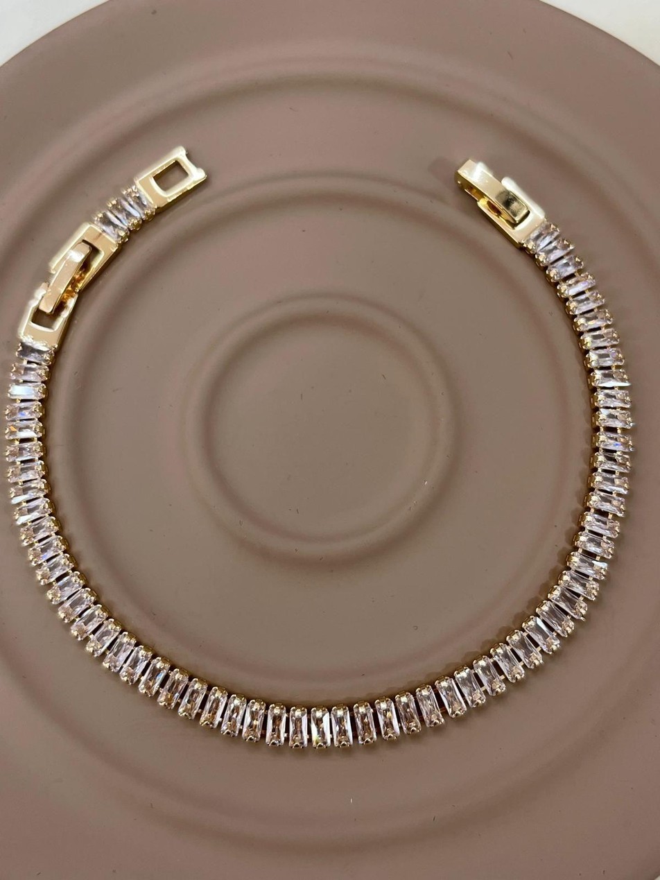 Zirkon Taşlı Gold Çelik Bileklik