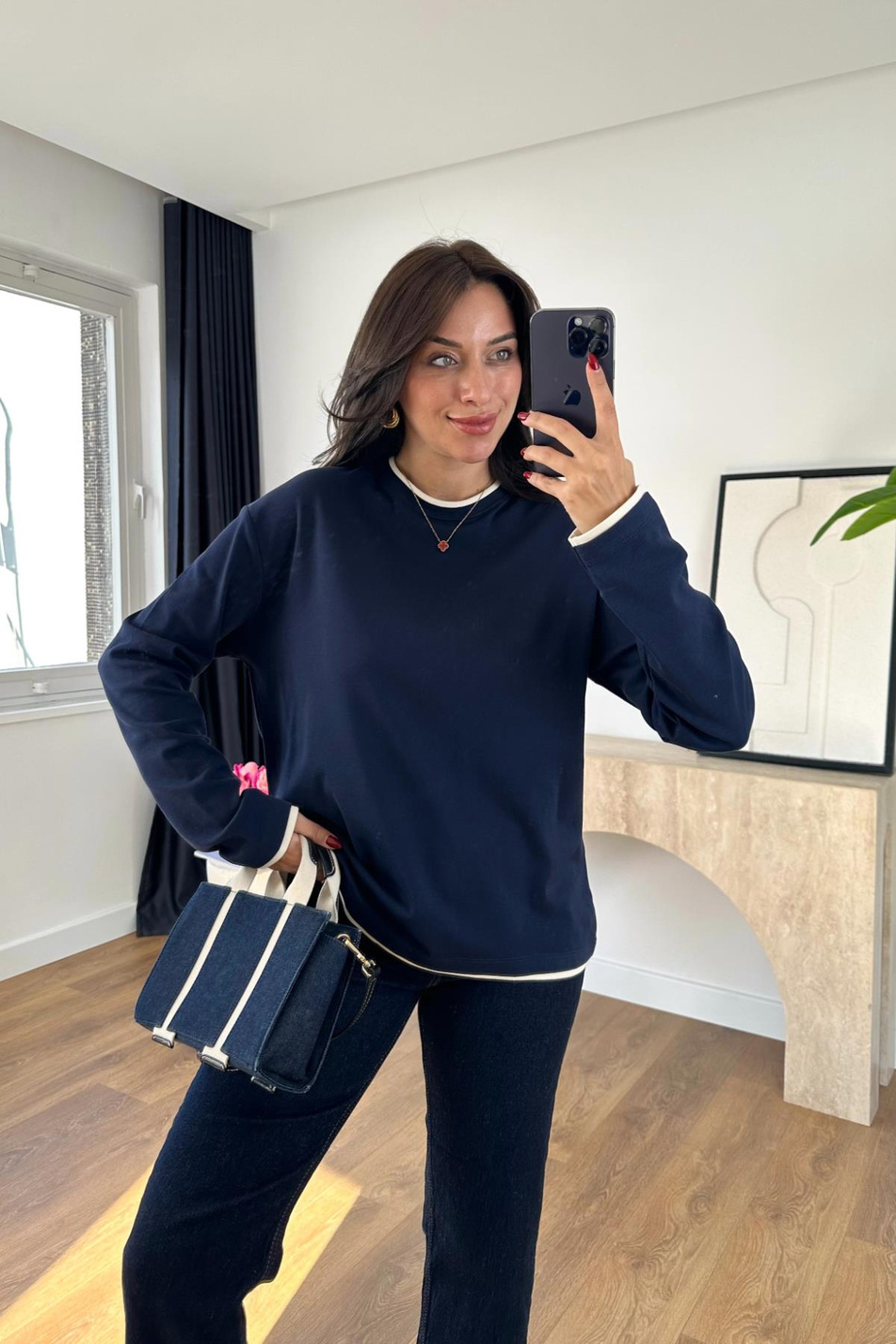 Molesa Lacivert Bisiklet Yaka Basic Sweatshirt