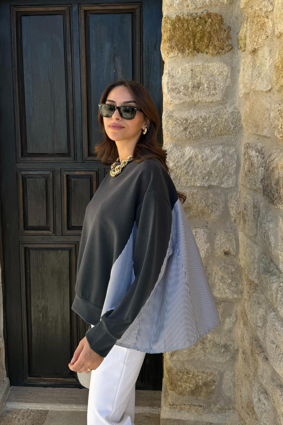 Antrasit Gömlek Detaylı Sweatshirt