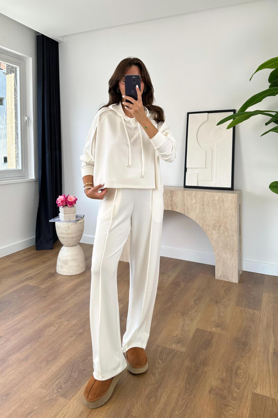 Mersale Kırık Beyaz Beli Bağlamalı Modal Sweat Pantolon Takım