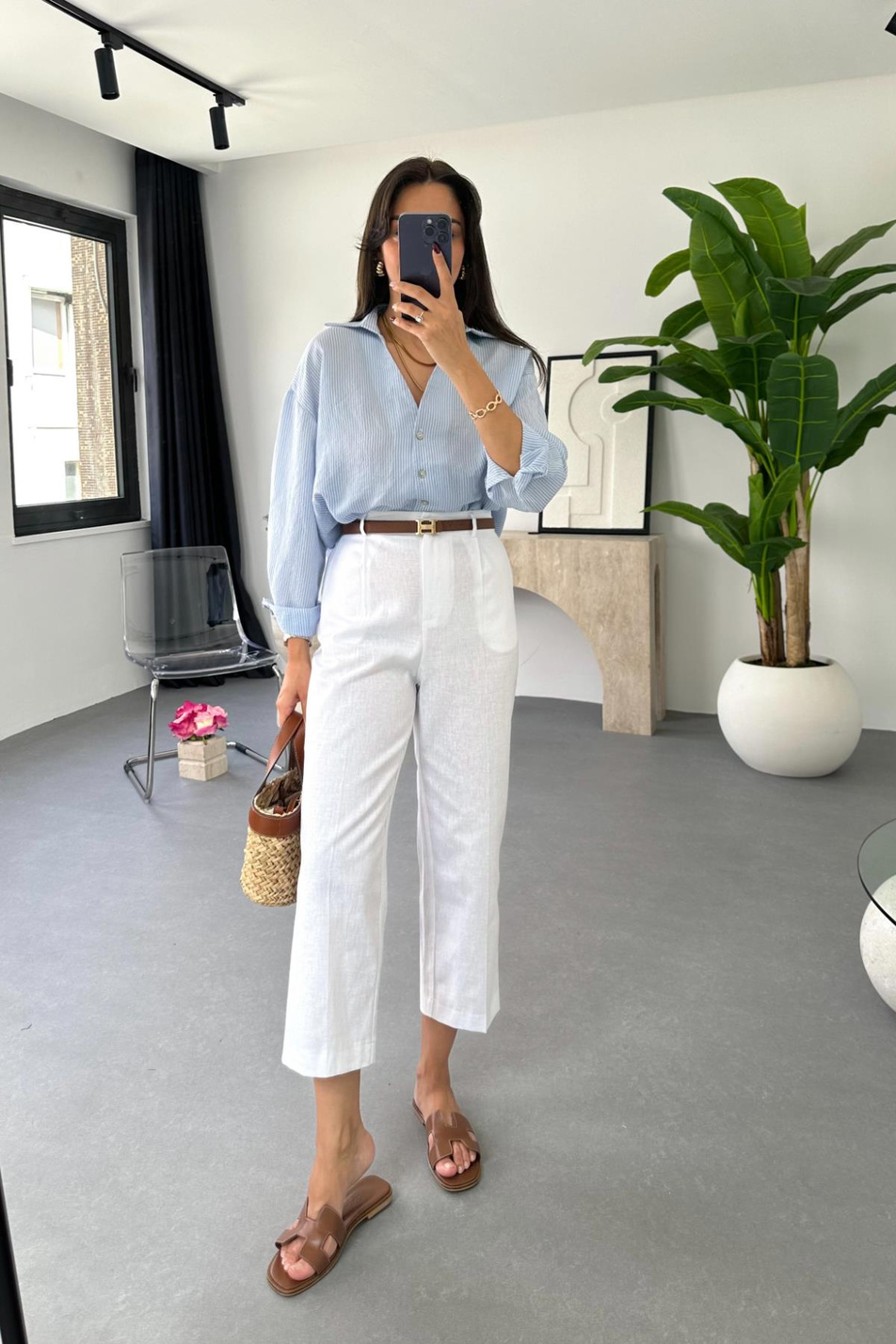 Dayzy Beyaz Beli Lastikli Keten Pantolon