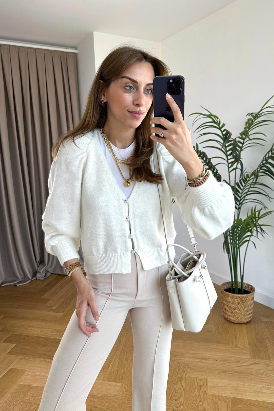 Pearl İnci Düğme Detaylı Çelik Hırka