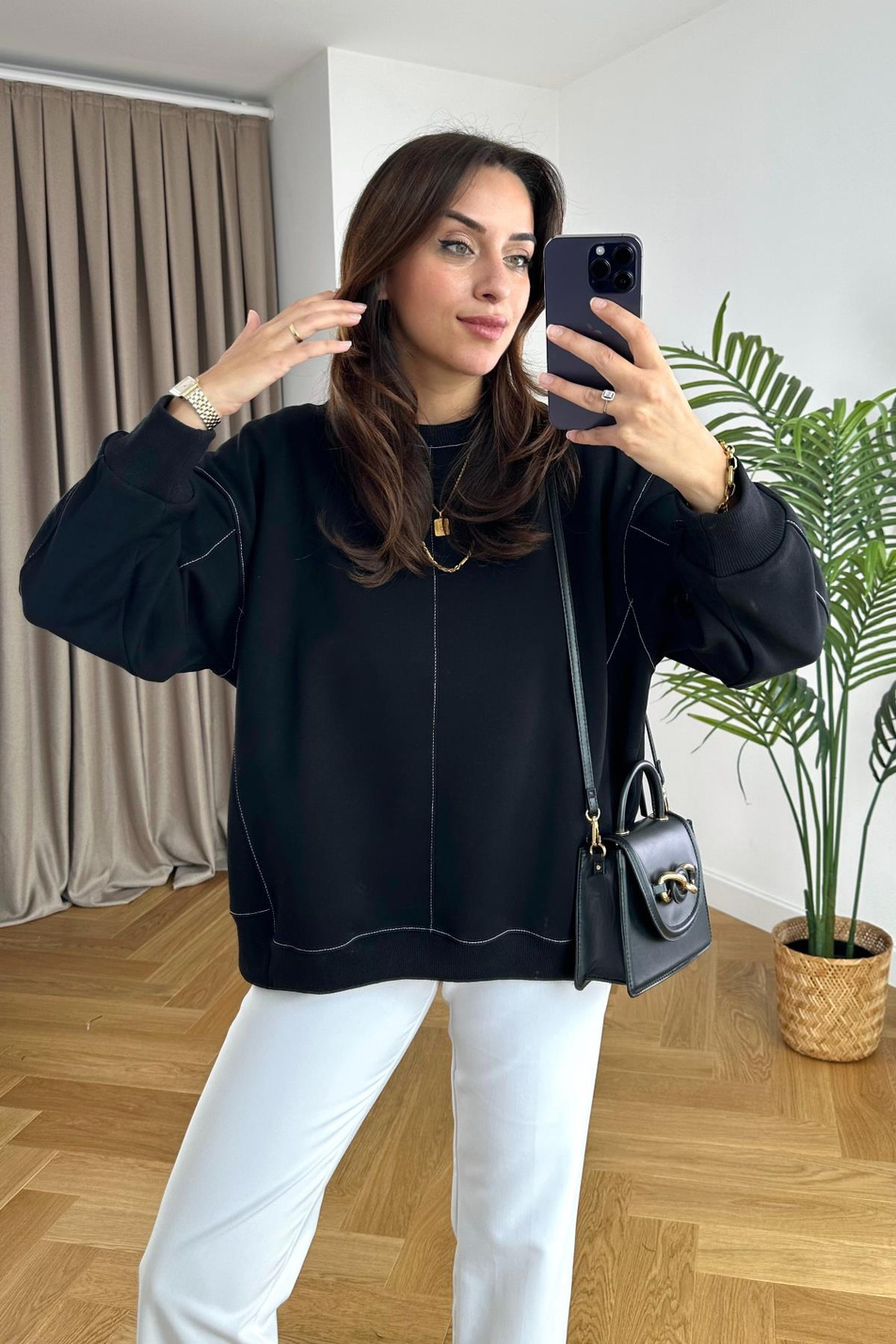 ZR Tex Siyah Sırt İşleme Detaylı Sweatshirt