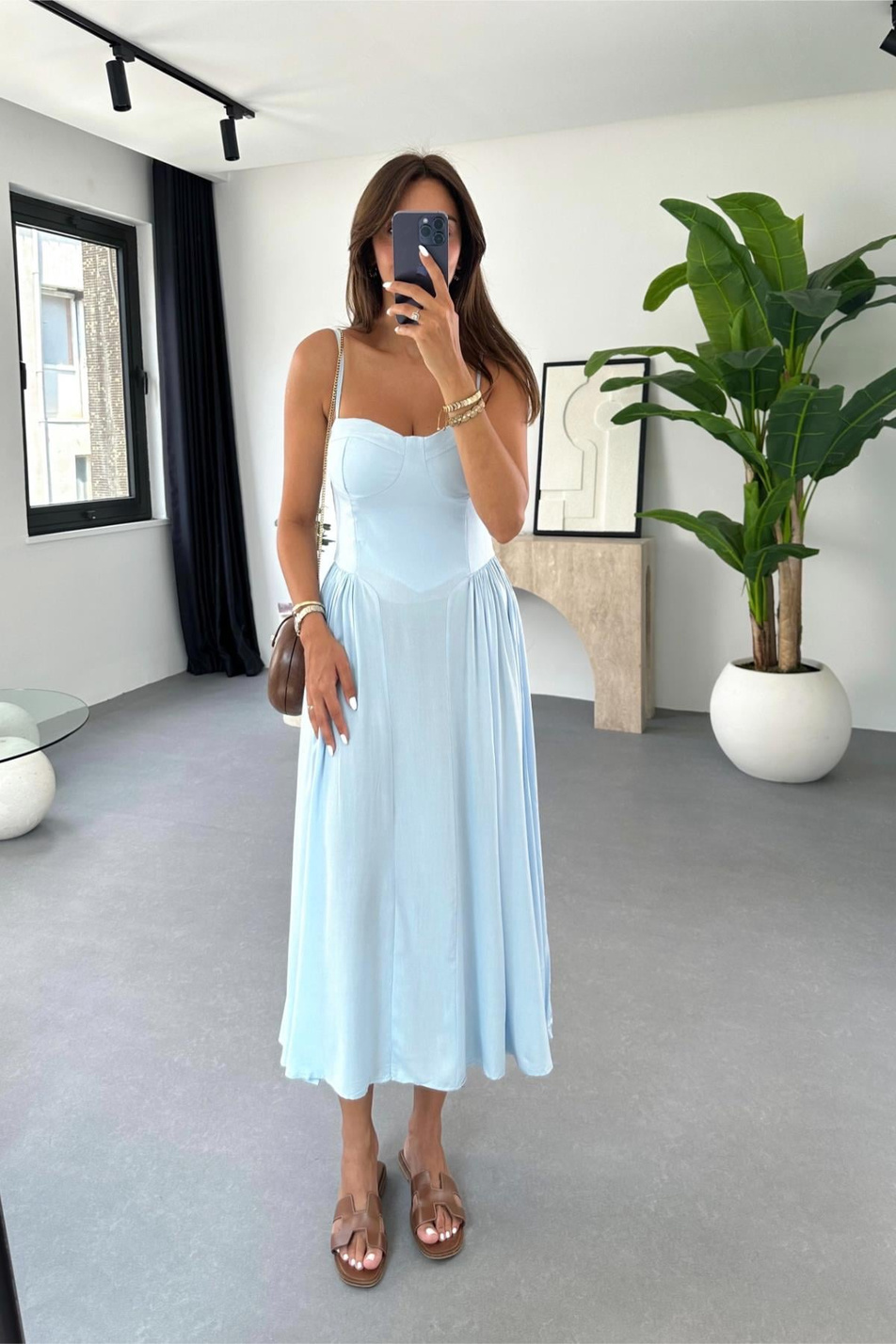 Elina Bebe Mavi Ayarlanabilir İp Askılı Elbise