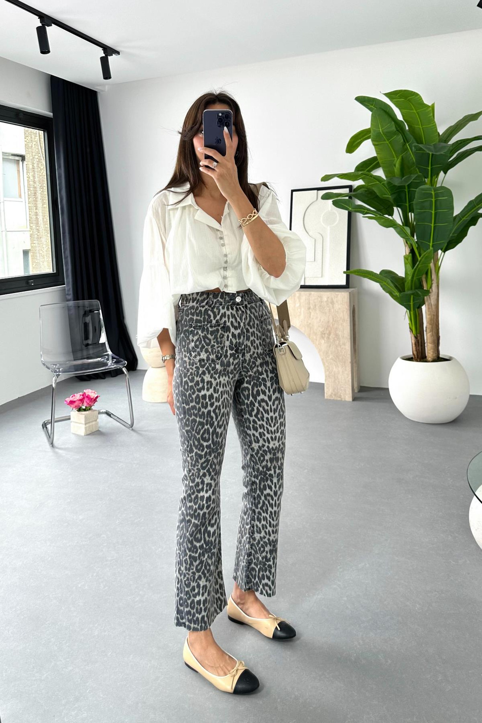 ZR Leopar Desenli Cep Detay Flare Jean