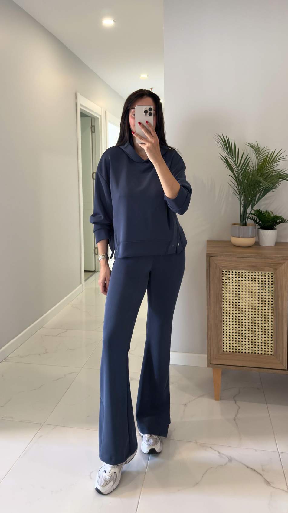 Alina Lacivert Çıtçıt Detaylı Kapüşonlu Sweat Pantolon Takım