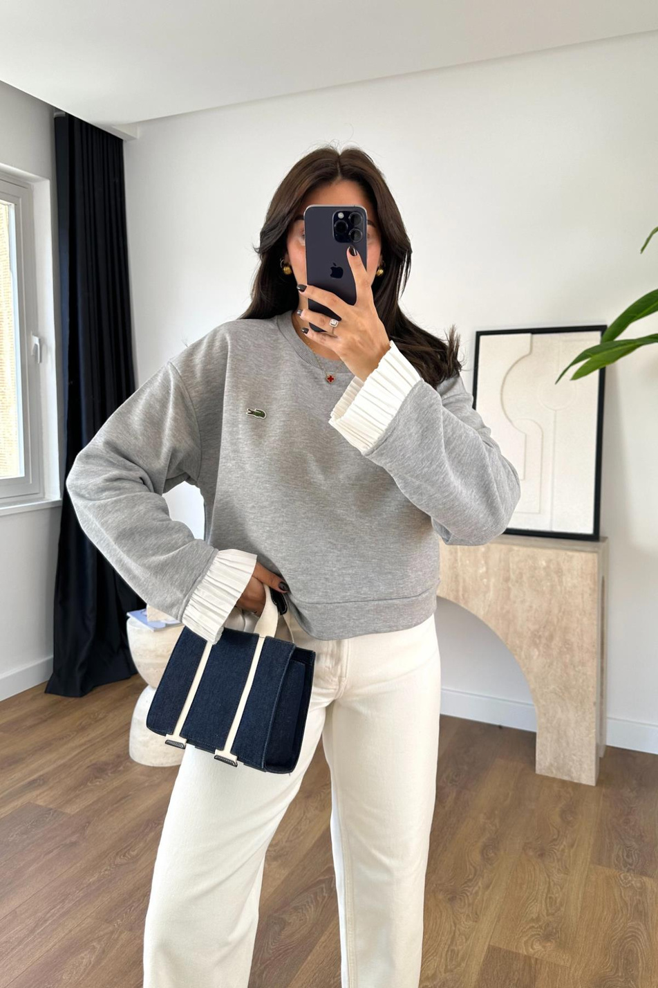 Lacos Gri Kol Detaylı Sweatshirt
