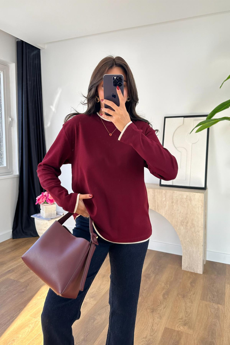 Molesa Bordo Bisiklet Yaka Basic Sweatshirt