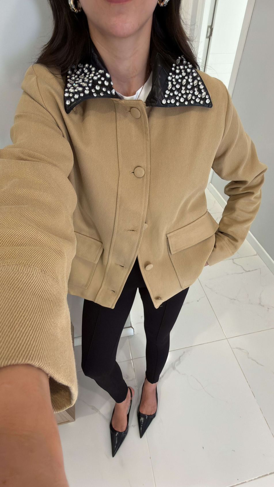 Berta Camel Deri Yakalı Ceket