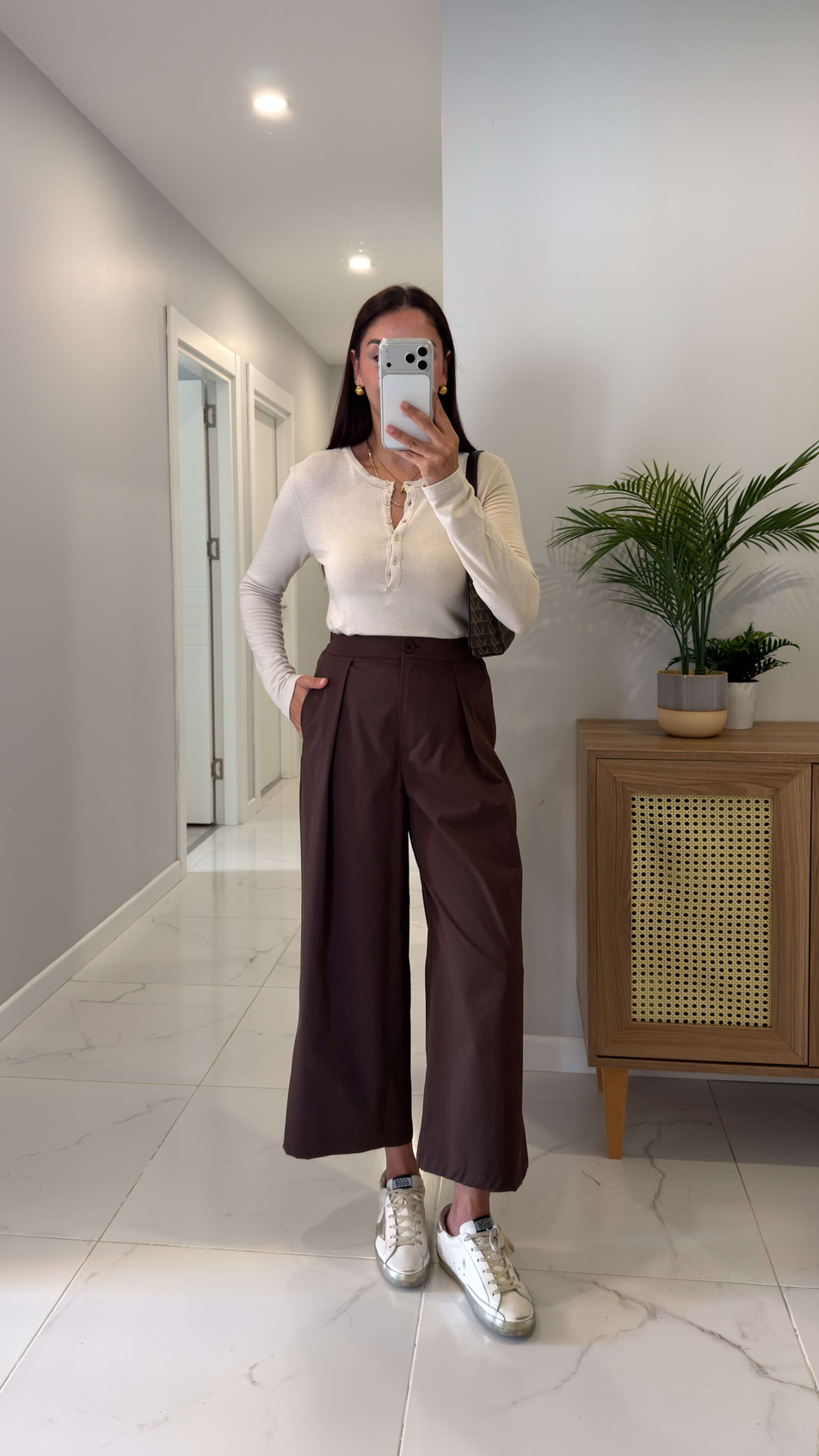 Betsa Kahve Beli Lastikli Pile Detaylı Pantolon