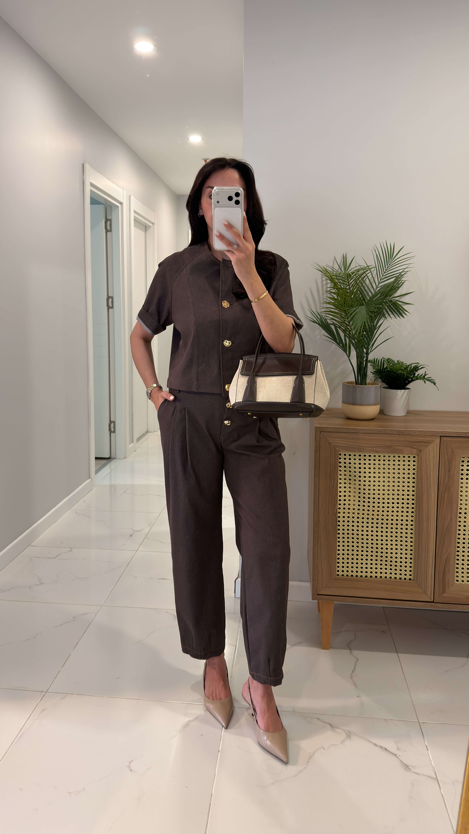 Boilda Kahve Gold Düğme Detaylı Ceket Pantolon Takım