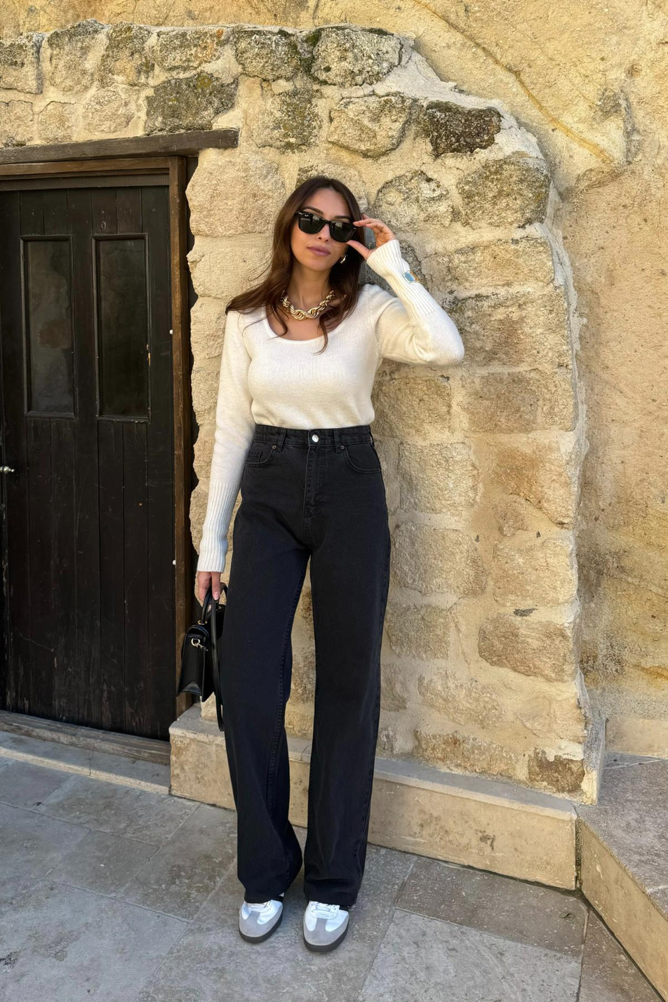 Yuna Antrasit Paçası Kesik Straight Jean