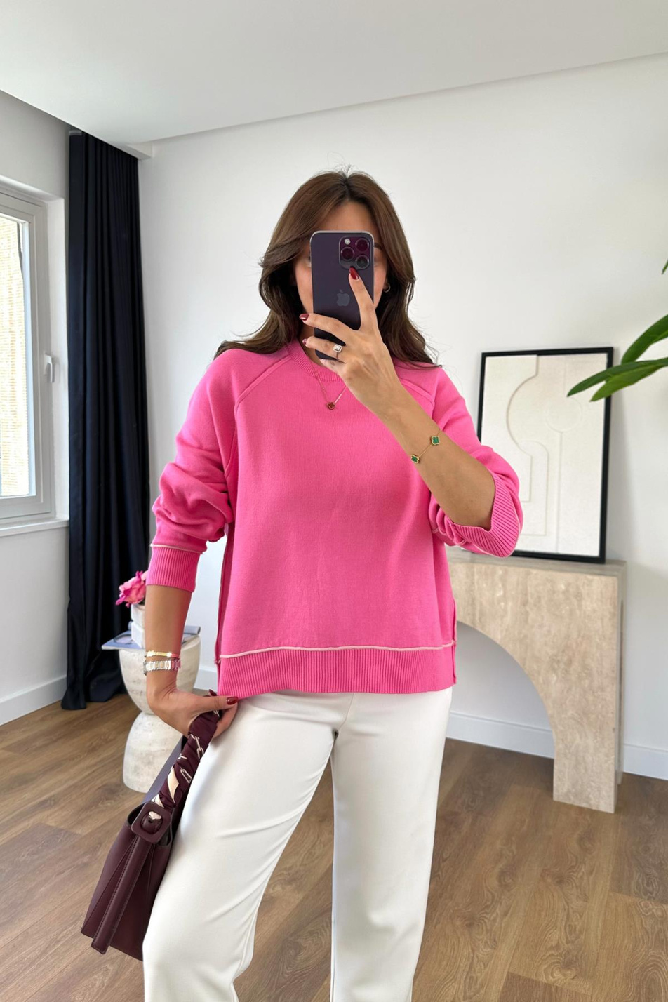 Pinsa Pembe Şerit Detaylı Triko