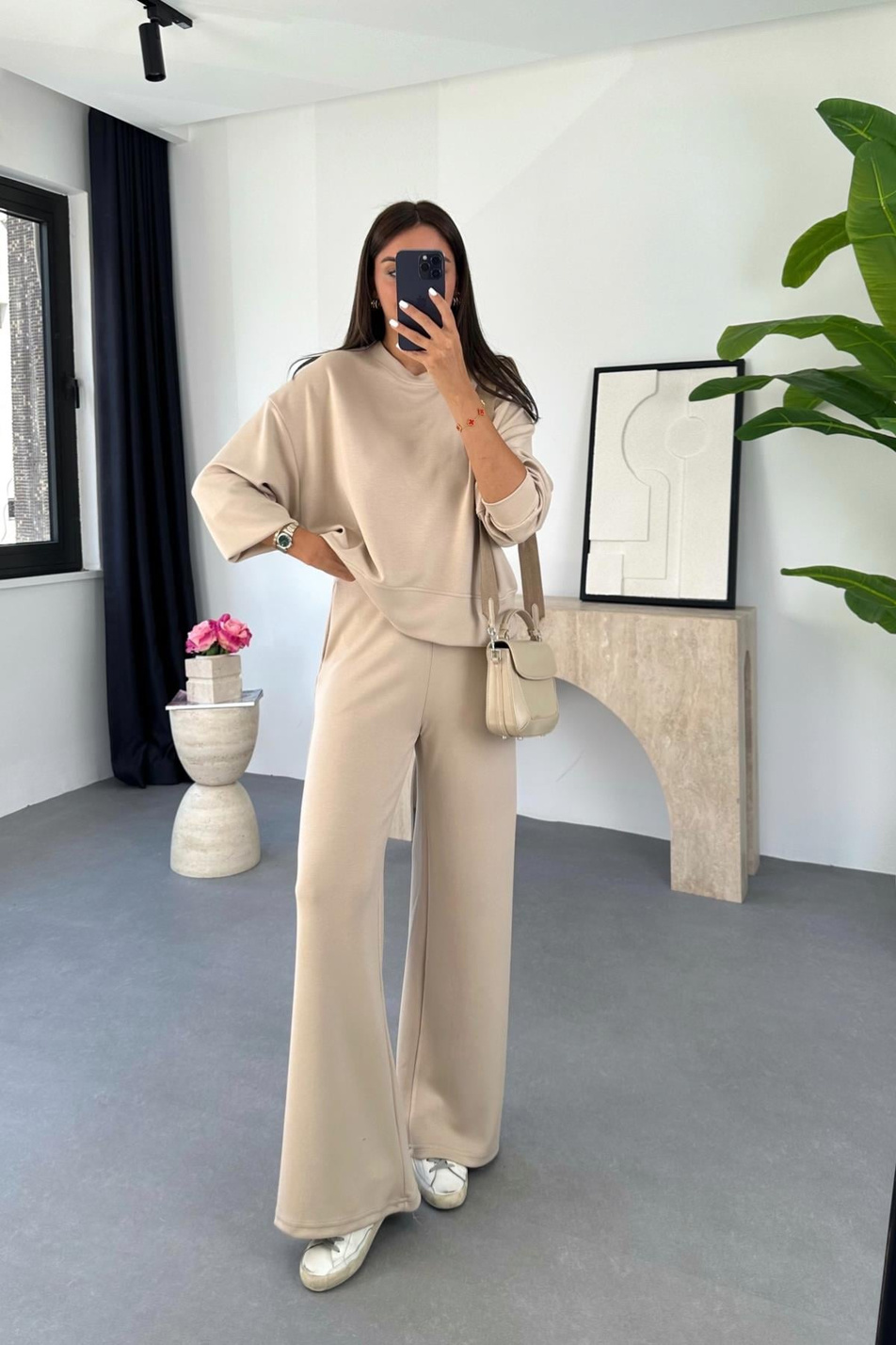 Torena Koyu Bej Sweat Eşofman Takım