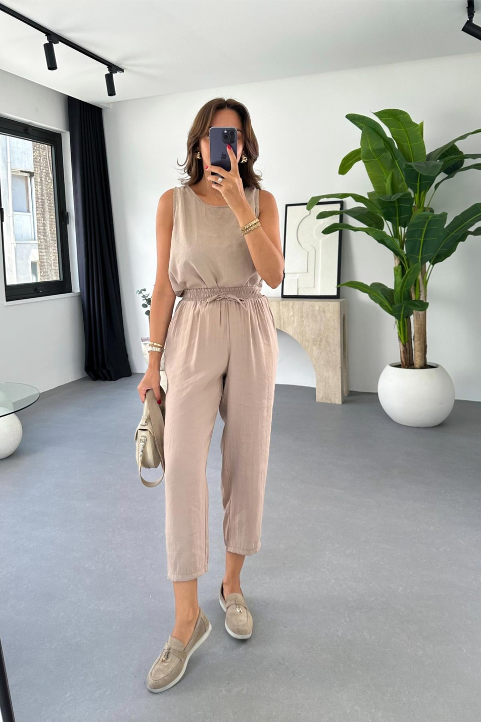 Mona Vizon Beli Bağlamalı Bluz Pantolon Takım
