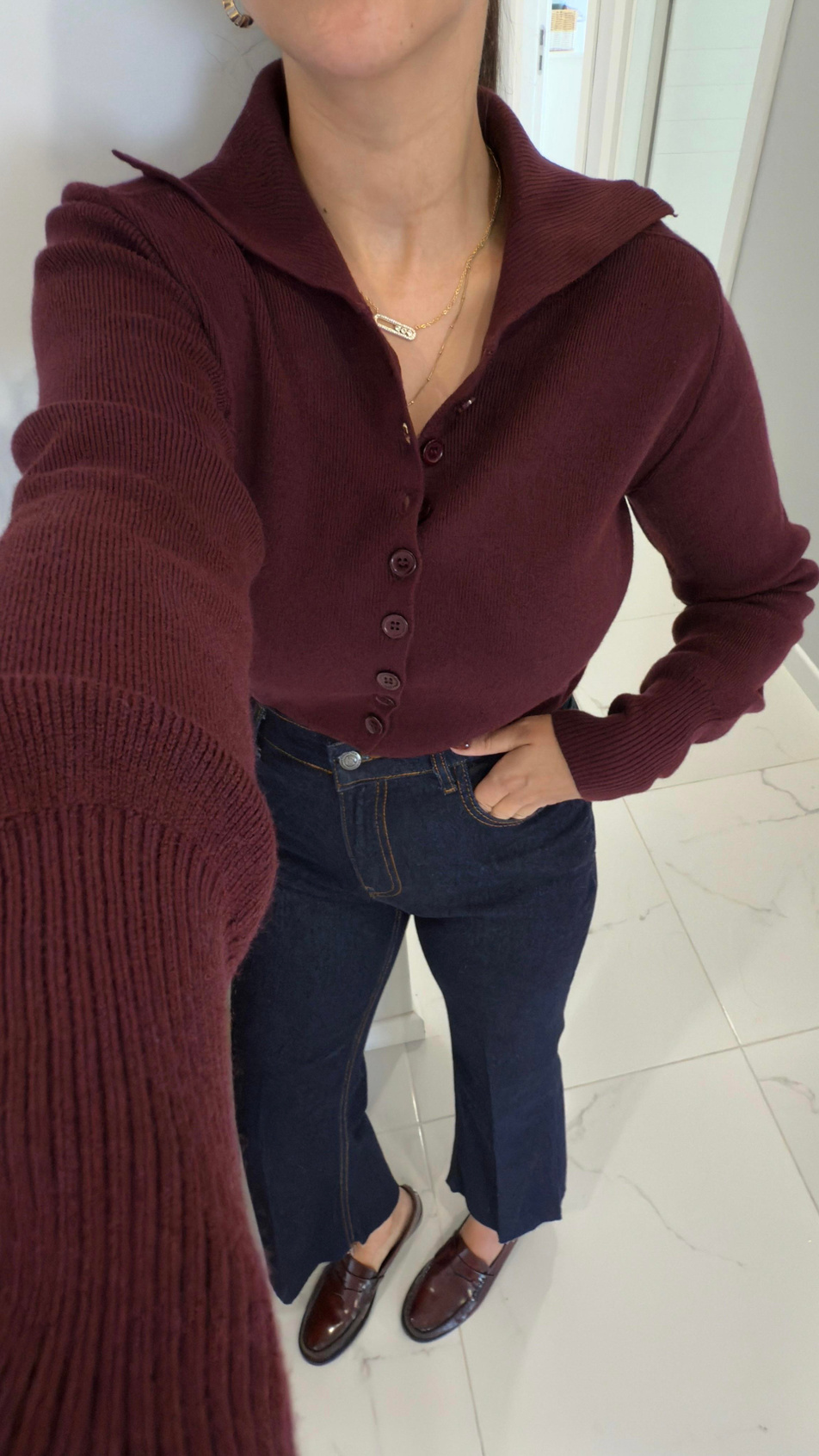 Dilvin Cleo Bordo Polo Yaka Düğmeli Triko
