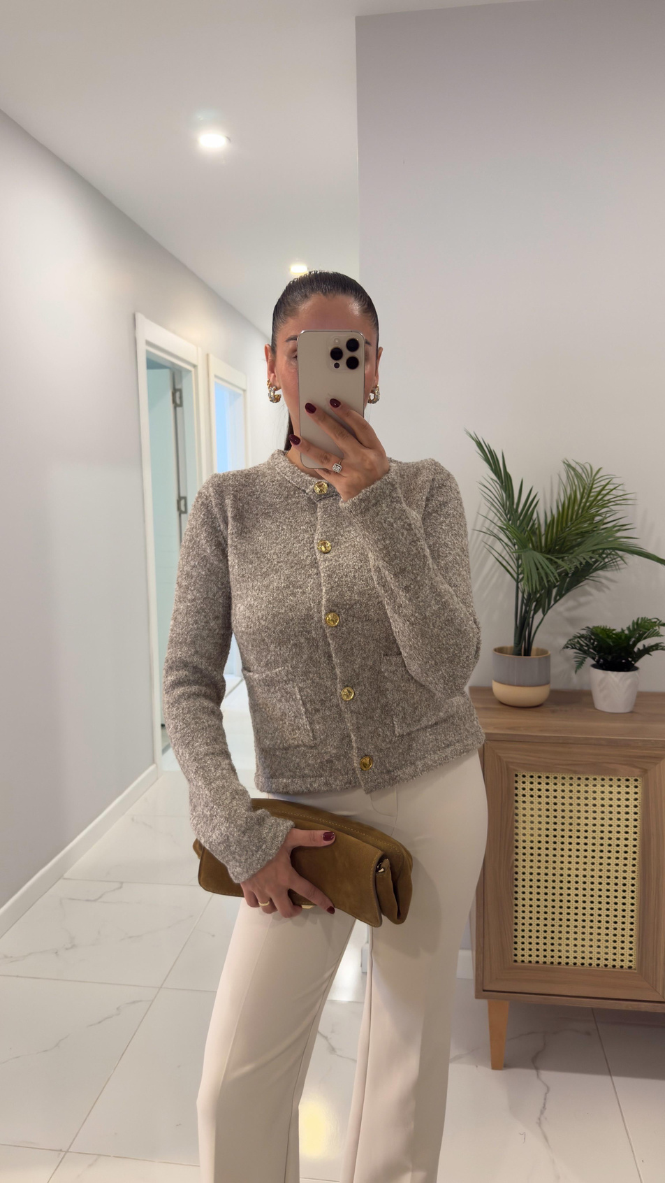 Dilvin Dephne Vizon Gold Düğme Detaylı Hırka