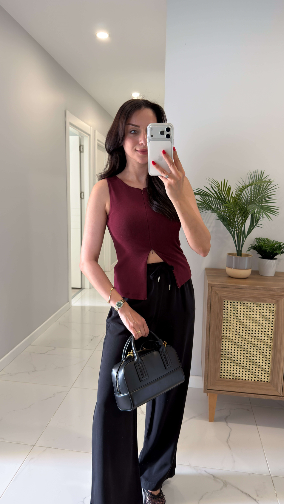 Dlvin Binna Bordo Fermuar Detaylı Bluz
